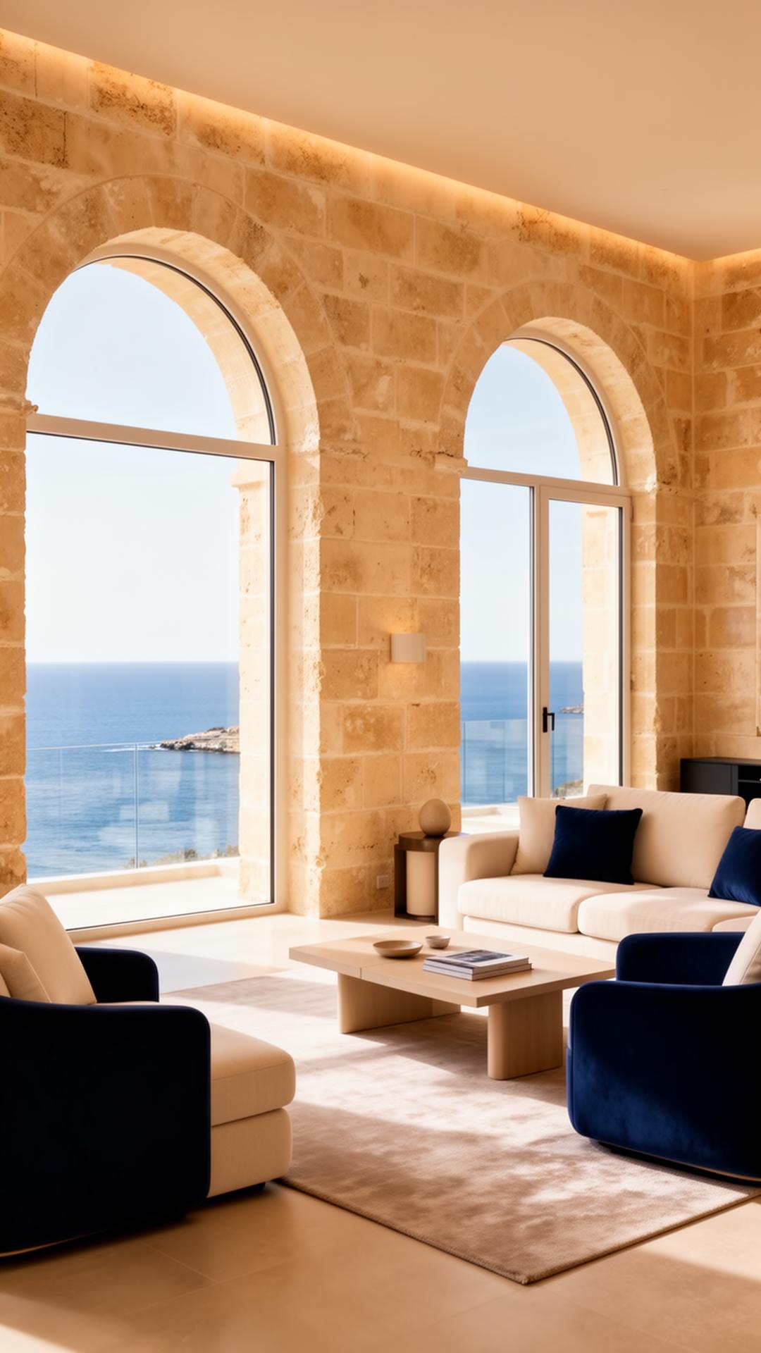 Bright Maltese apartment with limestone walls and sea view